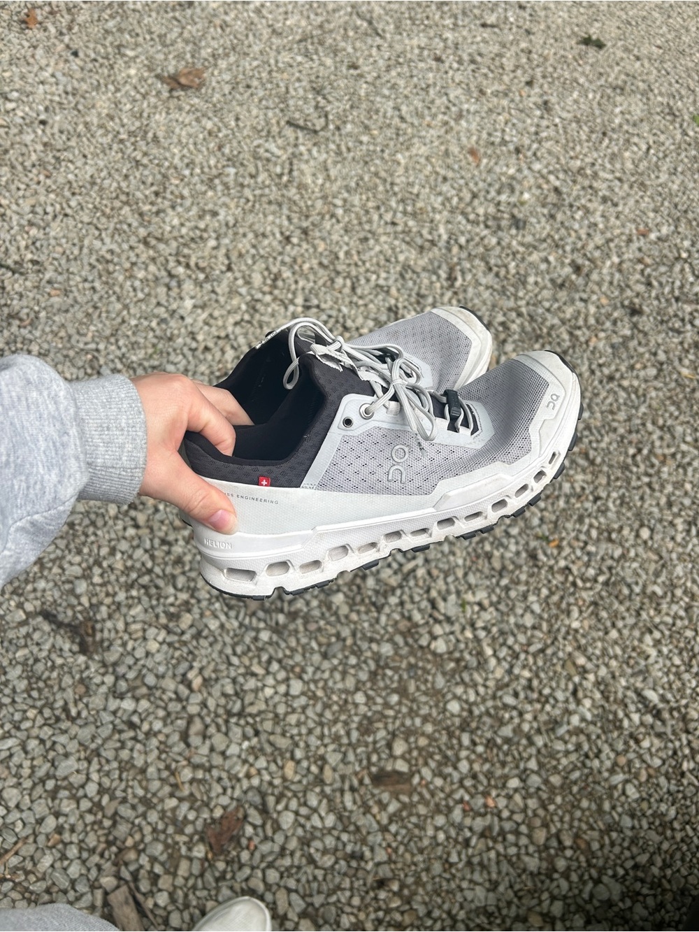 On Running Women's Light Gray and Black Athletic Running Shoes